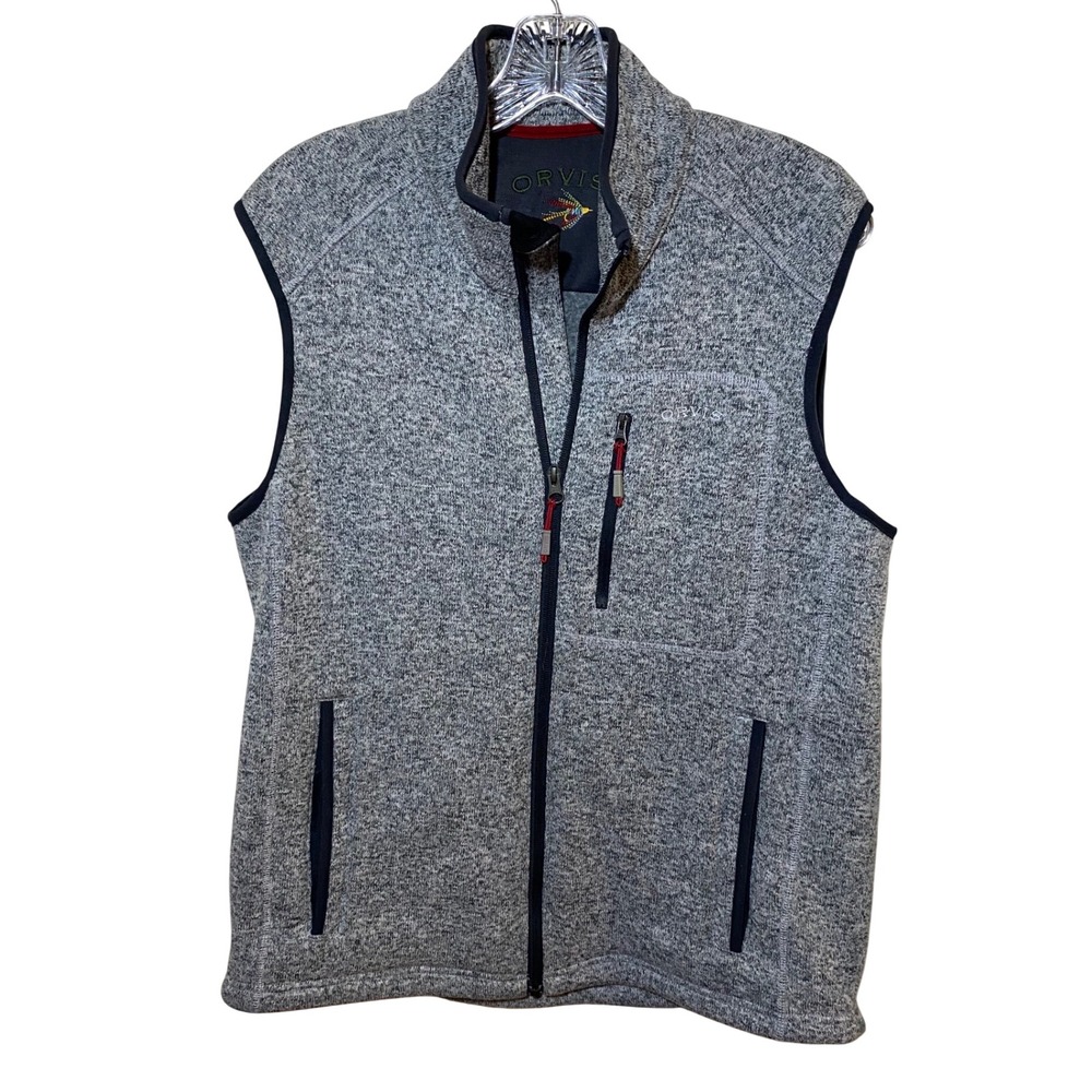 Orvis Mens Gray Sweater‎ Fleece Full Zip Vest Outdoor Fishing Marl Size Medium